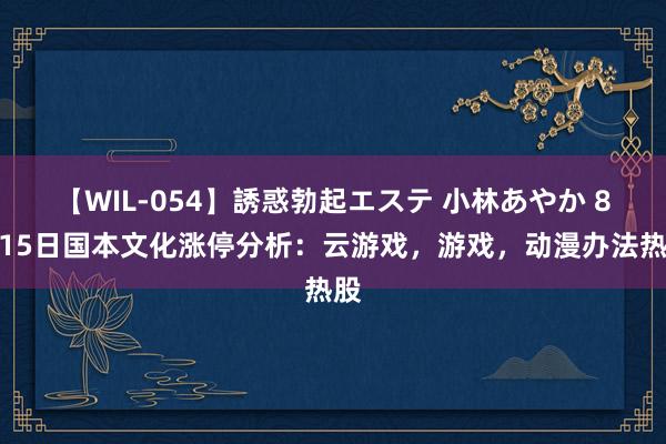 【WIL-054】誘惑勃起エステ 小林あやか 8月15日国本文化涨停分析：云游戏，游戏，动漫办法热股